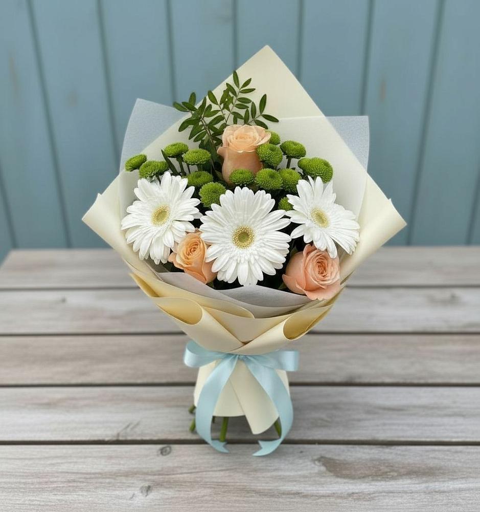 Букет цветов из: Герберы, Розы и Хризантемы в Чернышевский
